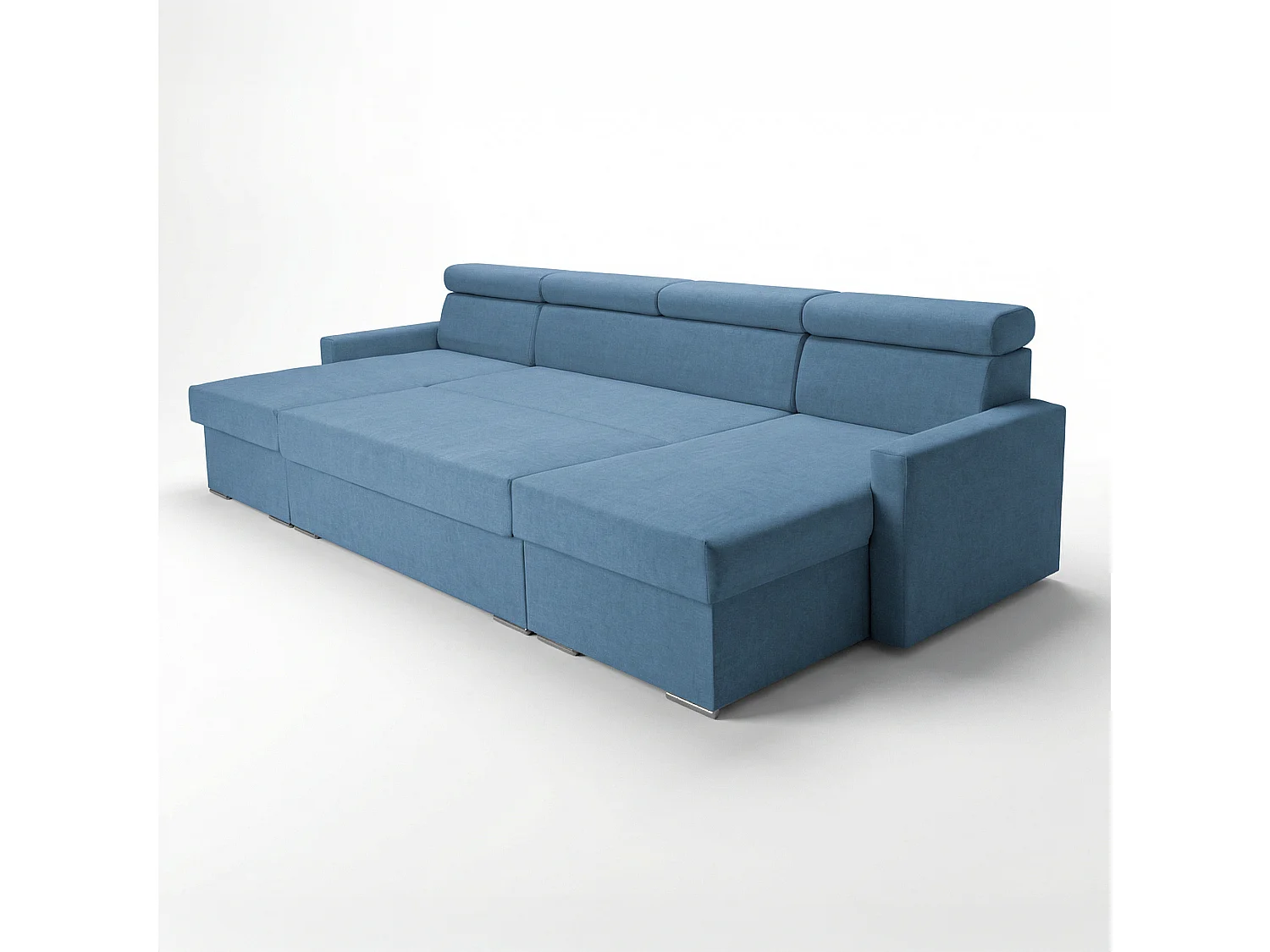 Vega U Ecksofa nach Maß | Breite anpassbar | Schlaffunktion 2 Bettkasten U-Form verstellbare Kopfstützen Samt-Stoff Best 305x151 cm (Blau)