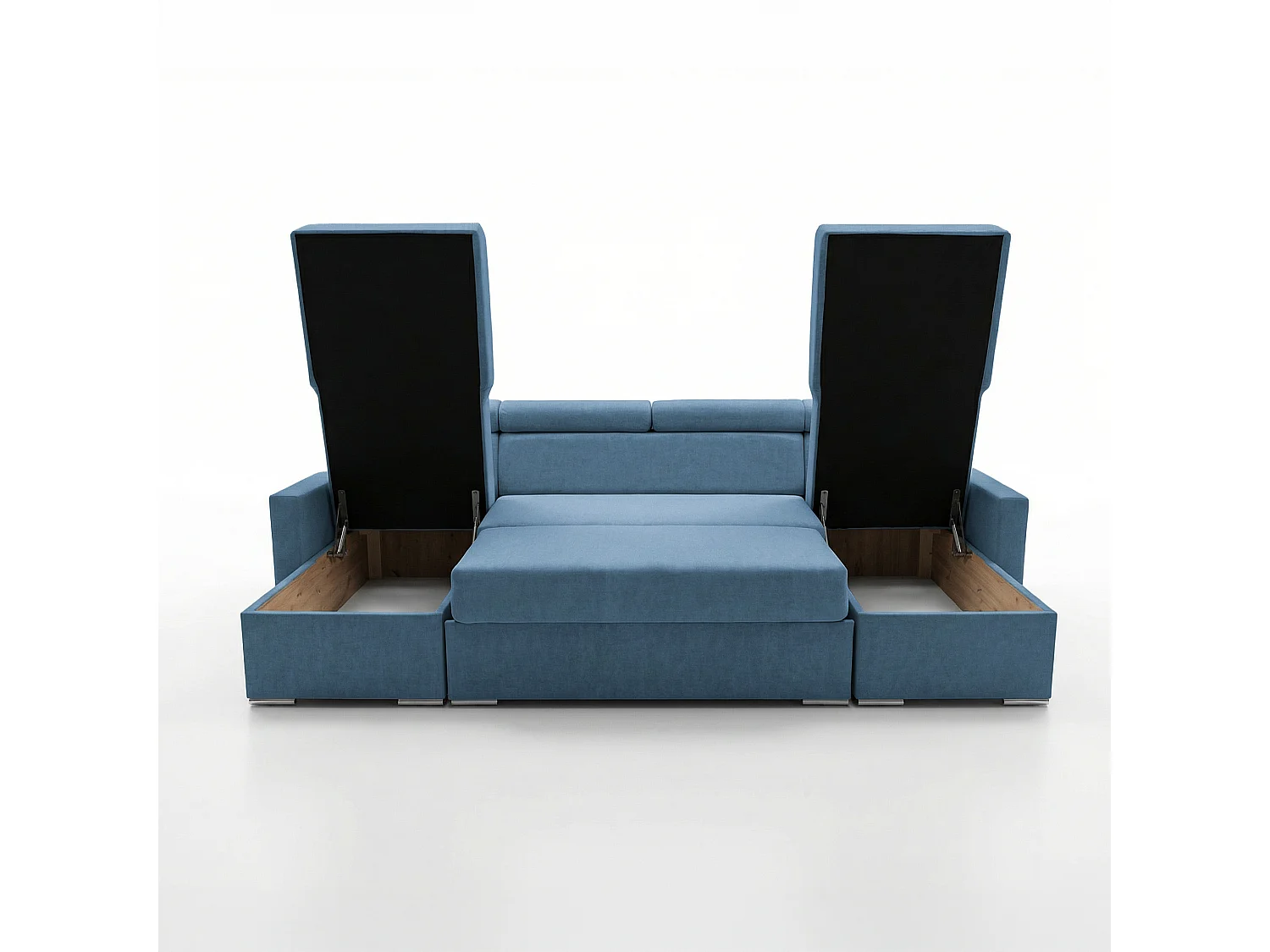 Vega U Ecksofa nach Maß | Breite anpassbar | Schlaffunktion 2 Bettkasten U-Form verstellbare Kopfstützen Samt-Stoff Best 305x151 cm (Blau)