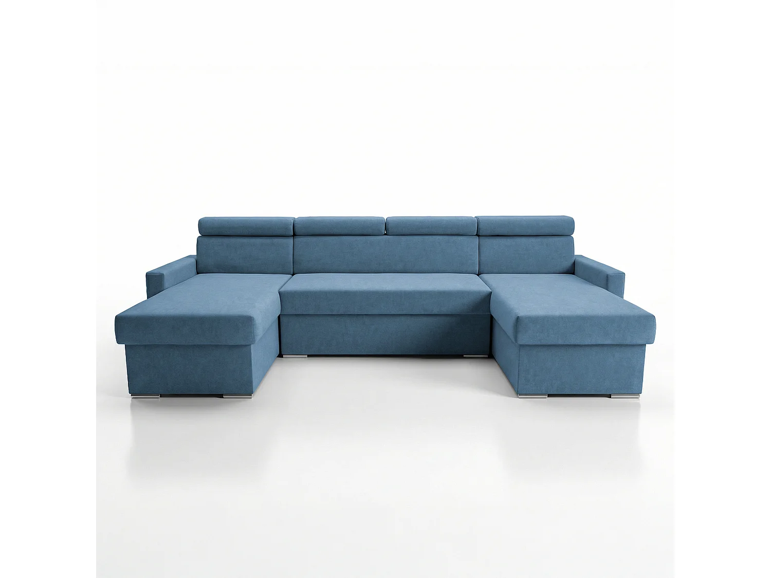 Vega U Ecksofa nach Maß | Breite anpassbar | Schlaffunktion 2 Bettkasten U-Form verstellbare Kopfstützen Samt-Stoff Best 305x151 cm (Blau)