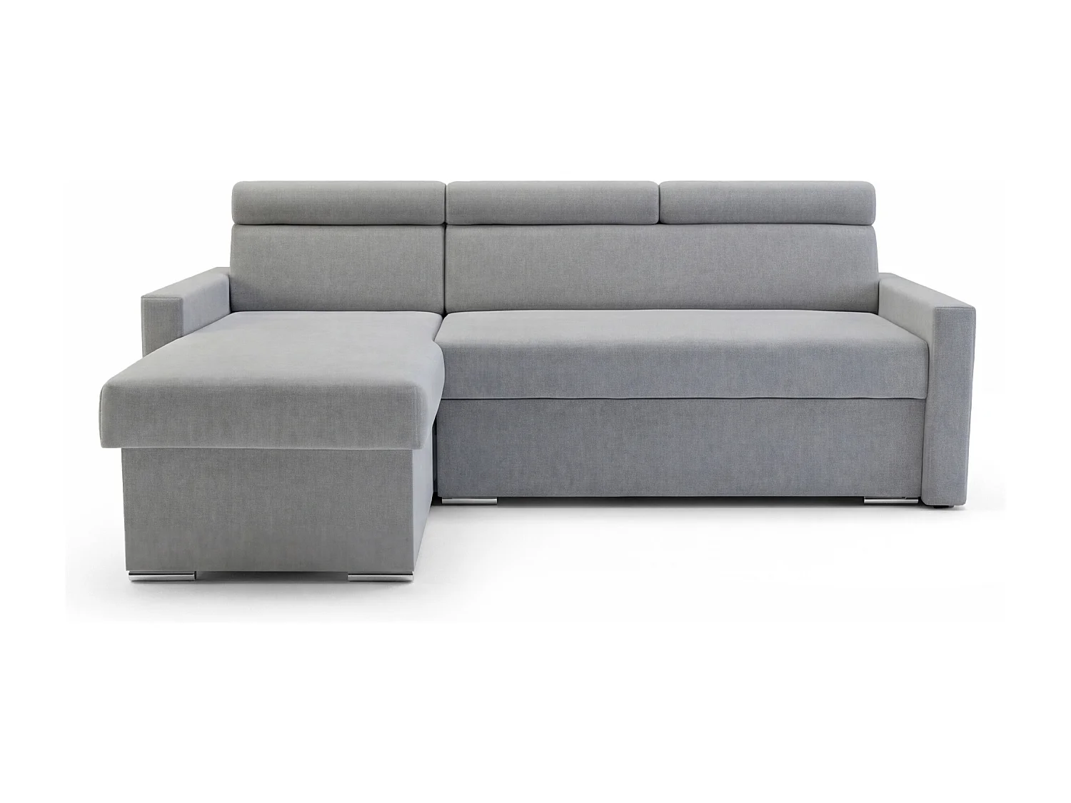 Ecksofa Vega L mit Schlaffunktion & Bettkasten – Samtstoff Best Stahlfarbe – Zero-Wall Design Wandbündig – L-Form Sofa Freistehend