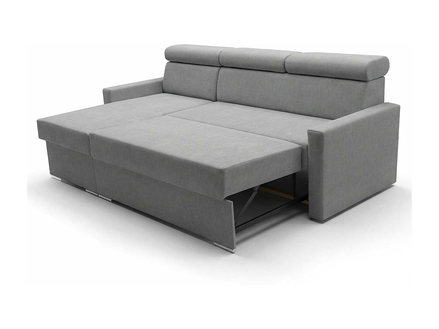 Ecksofa Vega L mit Schlaffunktion & Bettkasten – Samtstoff Best Stahlfarbe – Zero-Wall Design Wandbündig – L-Form Sofa Freistehend