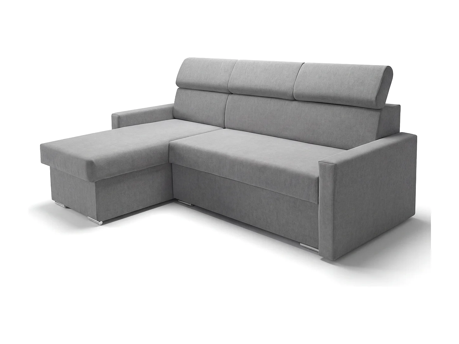 Ecksofa Vega L mit Schlaffunktion & Bettkasten – Samtstoff Best Stahlfarbe – Zero-Wall Design Wandbündig – L-Form Sofa Freistehend
