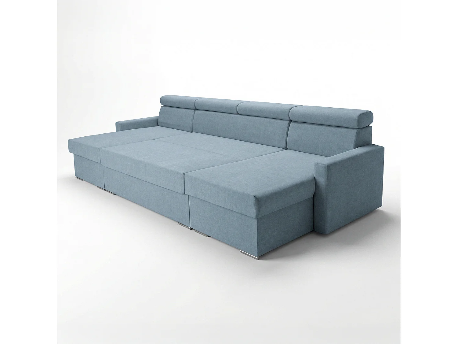 Vega U Wohnlandschaft mit Schlaffunktion und 2 Bettkasten Ecksofa in U-Form Verstellbare Kopfstützen Samt-Stoff Best 305x151 cm (Helllau)