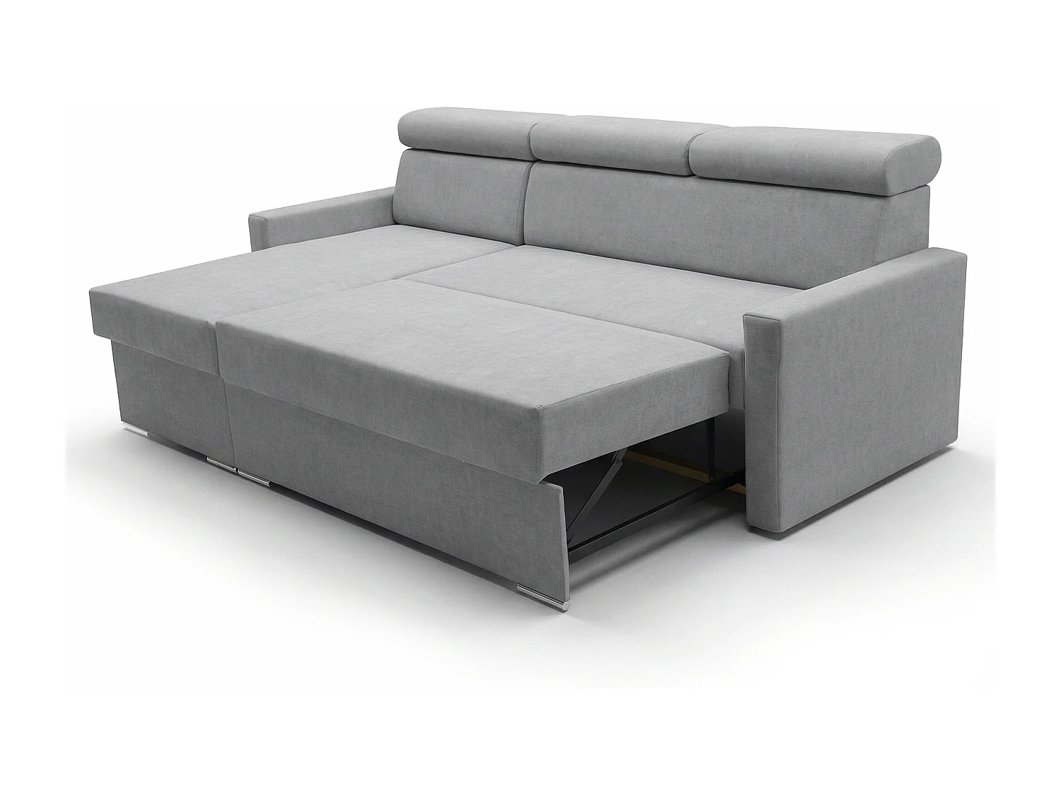 Ecksofa Vega L mit Schlaffunktion & Bettkasten – Samtstoff Best Hellgrau– Zero-Wall Design Wandbündig – L-Form Sofa Freistehend