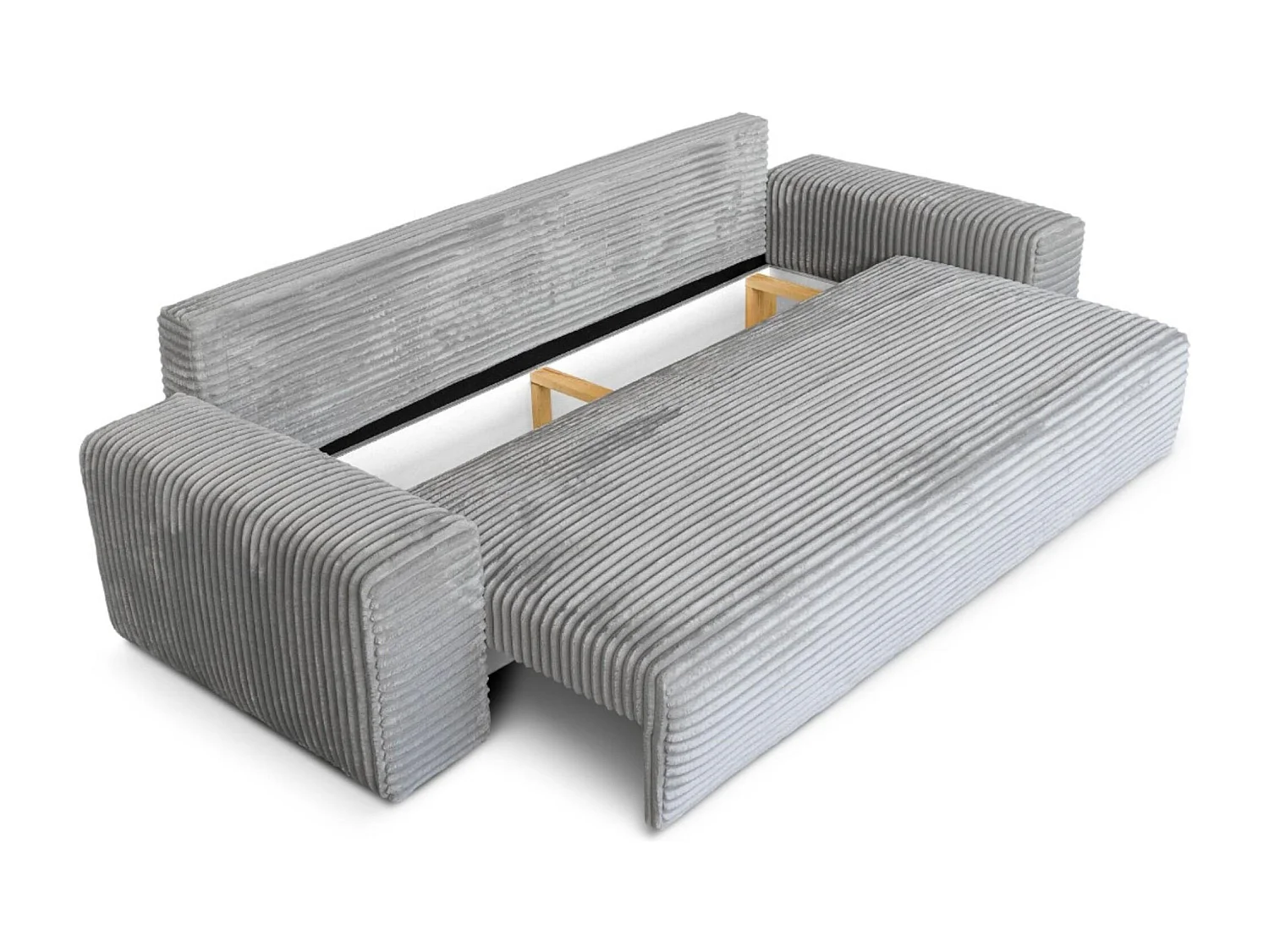 3-Sitzer-Schlafsofa 265 × 105 cm Hellgrau mit Stauraum, Stoff: hellgrauer Cord – Cordo