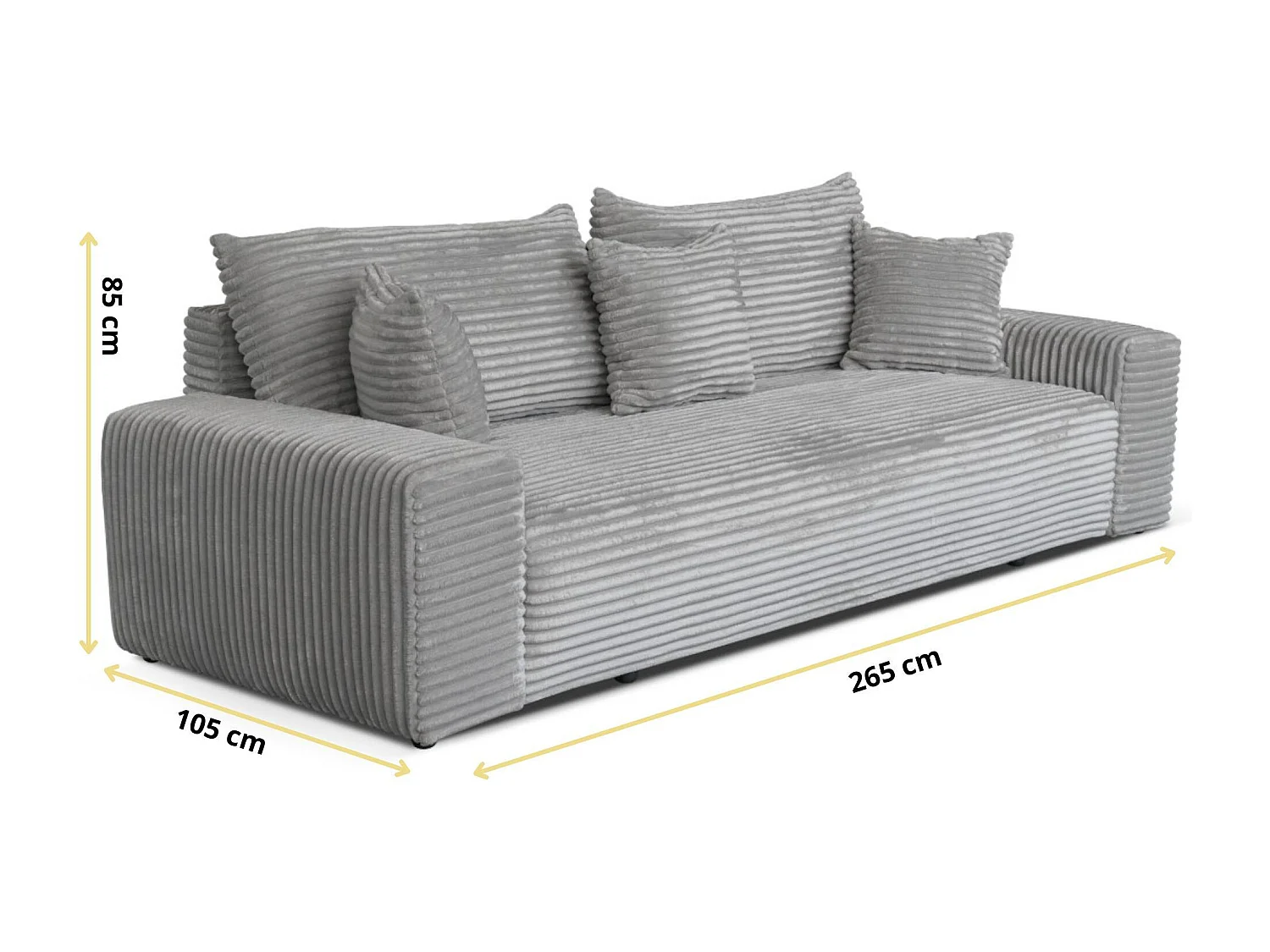 3-Sitzer-Schlafsofa 265 × 105 cm Hellgrau mit Stauraum, Stoff: hellgrauer Cord – Cordo