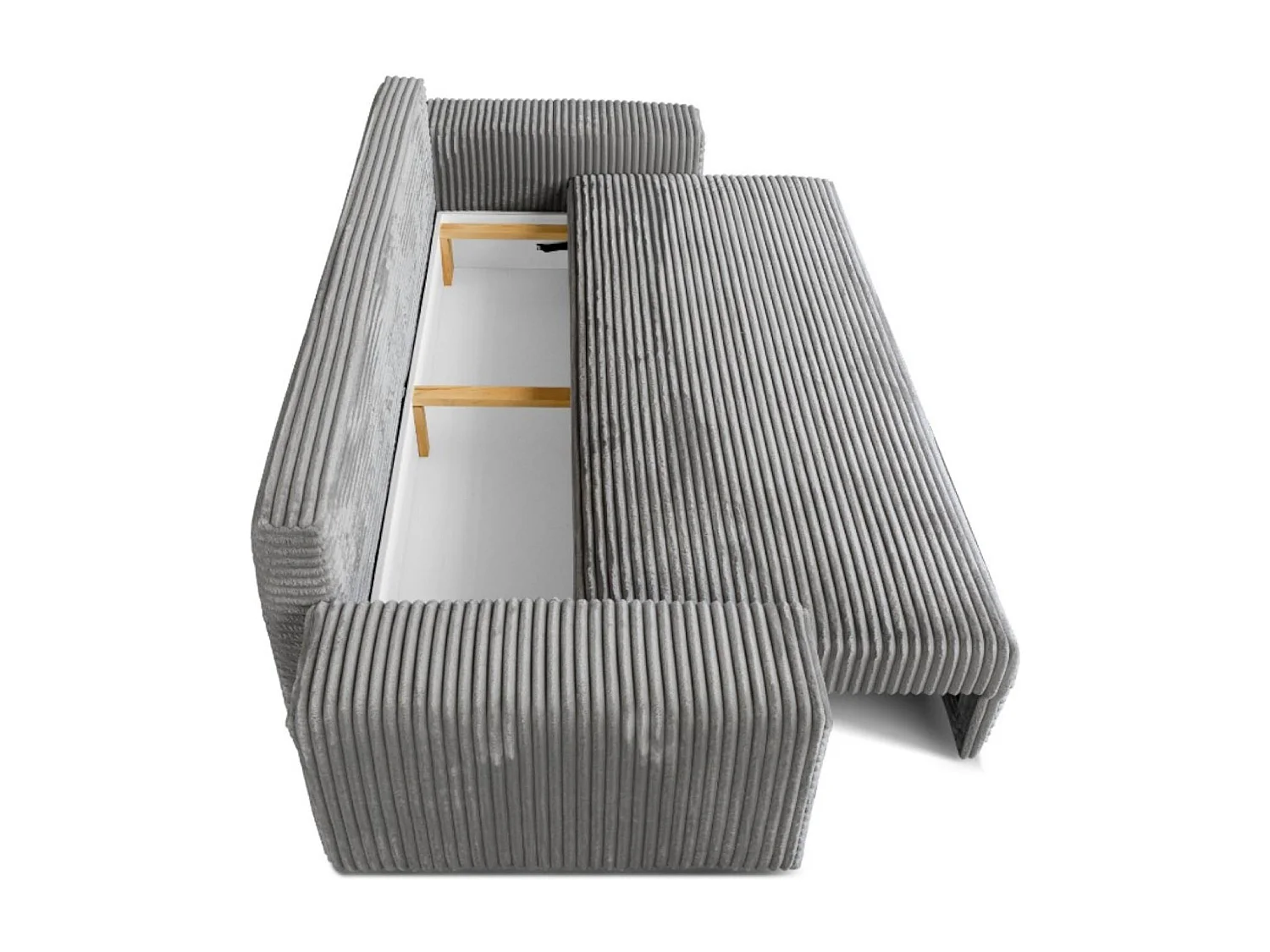 3-Sitzer-Schlafsofa 265 × 105 cm Hellgrau mit Stauraum, Stoff: hellgrauer Cord – Cordo