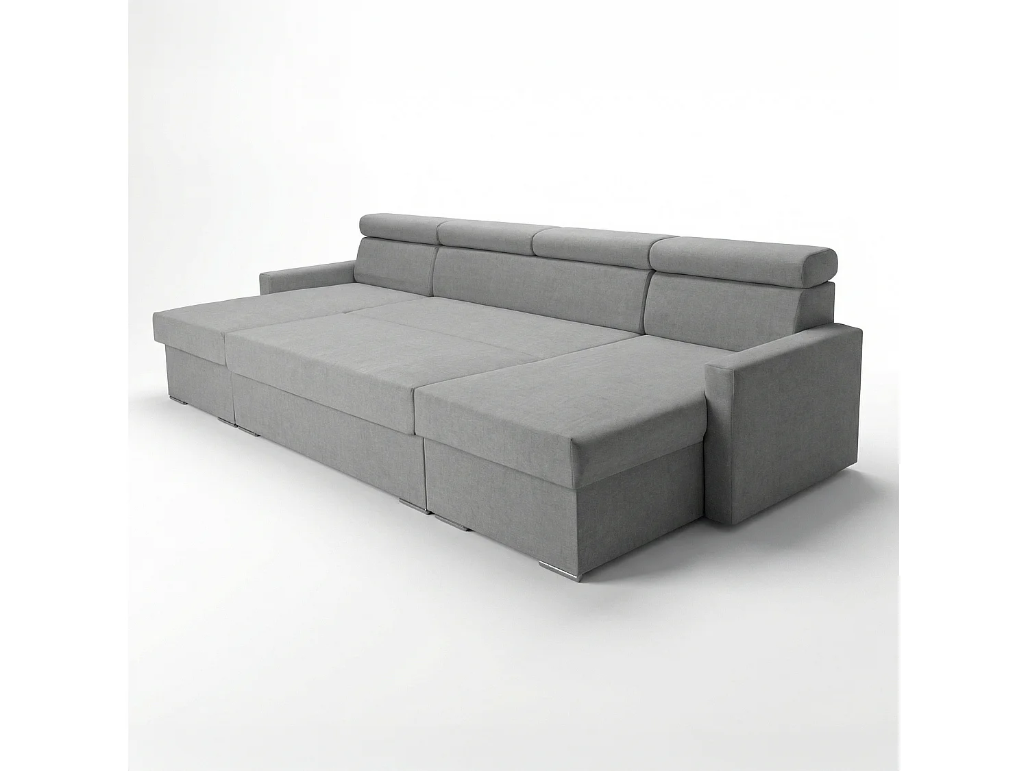 Vega U Ecksofa nach Maß | Breite anpassbar | Schlaffunktion 2 Bettkasten U-Form verstellbare Kopfstützen Samt-Stoff Best 305x151 cm (Stahlfarbe)