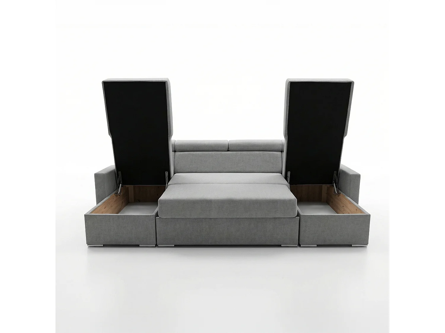 Vega U Ecksofa nach Maß | Breite anpassbar | Schlaffunktion 2 Bettkasten U-Form verstellbare Kopfstützen Samt-Stoff Best 305x151 cm (Stahlfarbe)