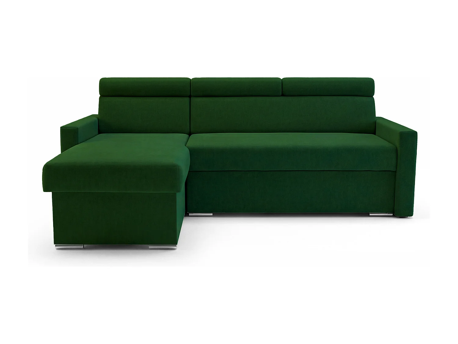 Ecksofa Vega L mit Schlaffunktion & Bettkasten – Samtstoff Best Flaschengrün – Zero-Wall Design Wandbündig – L-Form Sofa Freistehend Flaschengrün