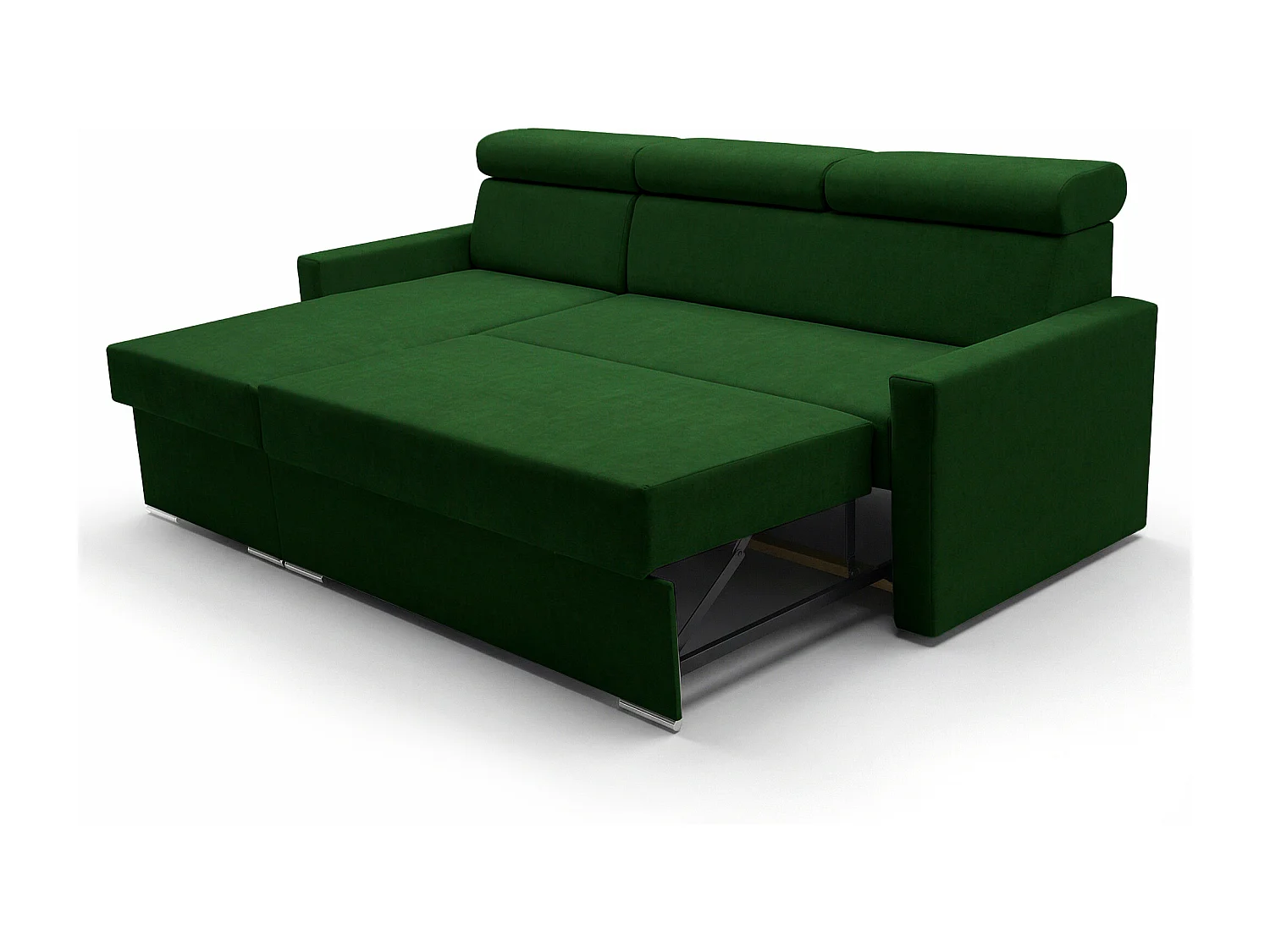 Ecksofa Vega L mit Schlaffunktion & Bettkasten – Samtstoff Best Flaschengrün – Zero-Wall Design Wandbündig – L-Form Sofa Freistehend Flaschengrün