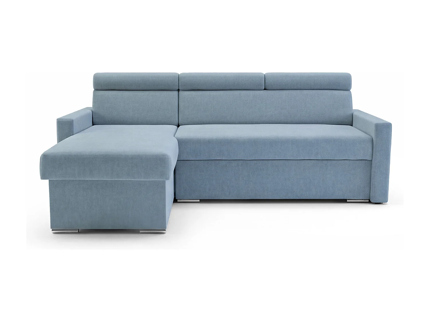 Ecksofa Vega L mit Schlaffunktion & Bettkasten – Samtstoff Best Himmelblau – Zero-Wall Design Wandbündig – L-Form Sofa Freistehend Himmelblau