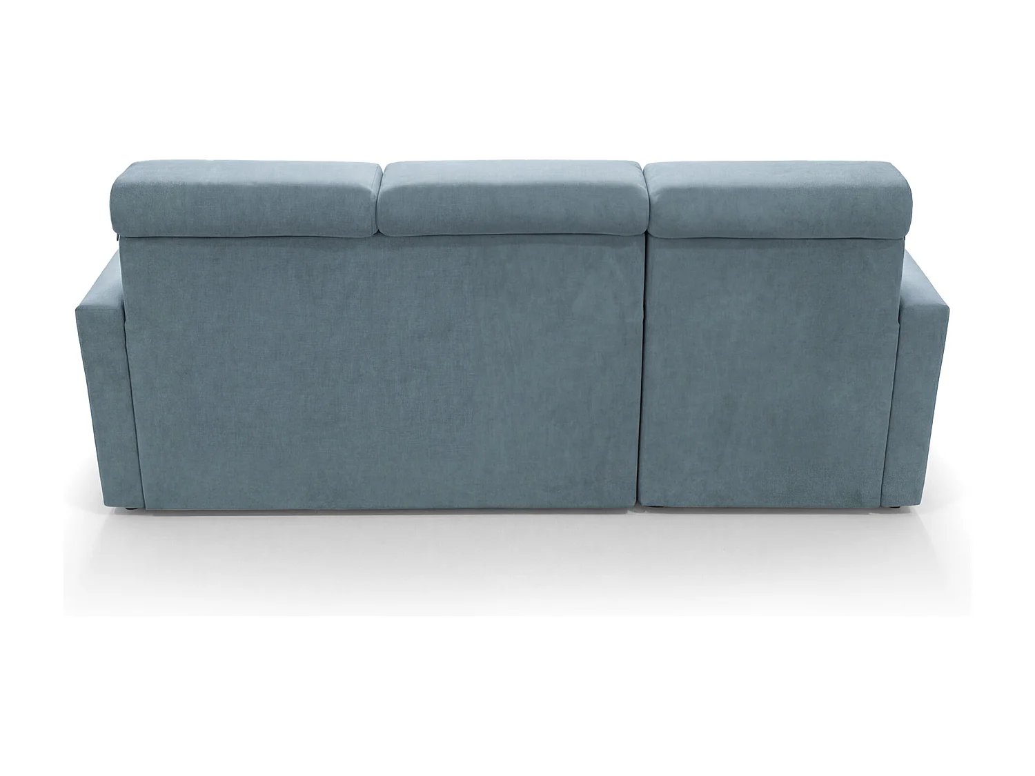 Ecksofa Vega L mit Schlaffunktion & Bettkasten – Samtstoff Best Himmelblau – Zero-Wall Design Wandbündig – L-Form Sofa Freistehend Himmelblau