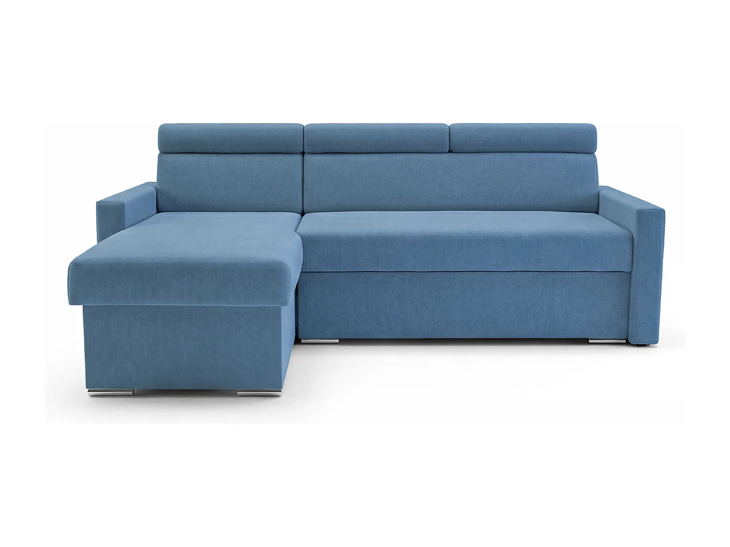 Ecksofa Vega L mit Schlaffunktion & Bettkasten – Samtstoff Best Blau – Zero-Wall Design Wandbündig – L-Form Sofa Freistehend