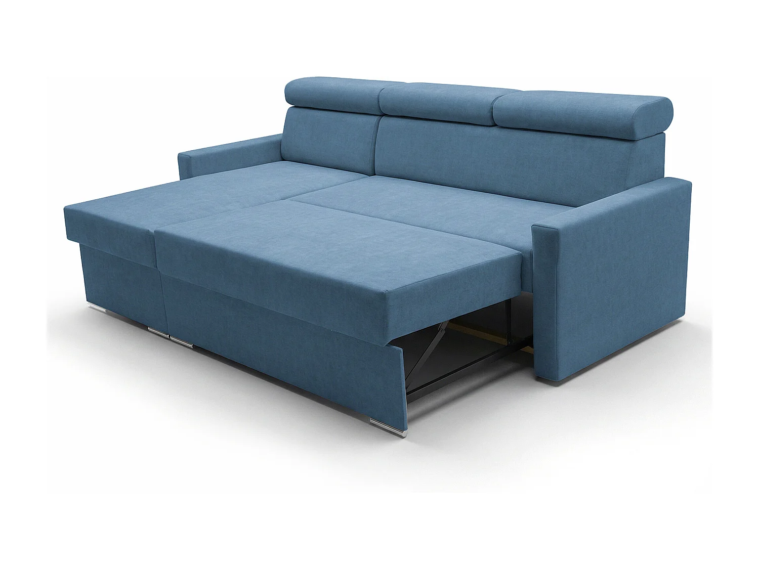 Ecksofa Vega L mit Schlaffunktion & Bettkasten – Samtstoff Best Blau – Zero-Wall Design Wandbündig – L-Form Sofa Freistehend