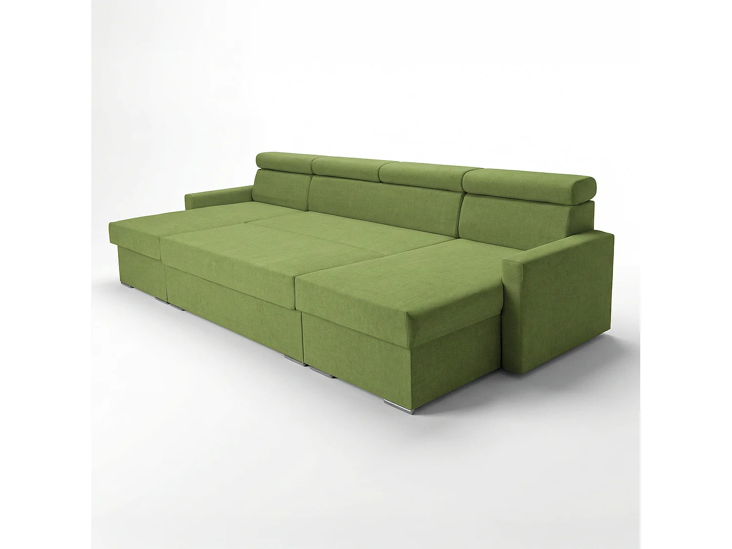 Vega U Ecksofa nach Maß | Breite anpassbar | Schlaffunktion 2 Bettkasten U-Form verstellbare Kopfstützen Samt-Stoff Best 305x151 cm (Hellgrün)