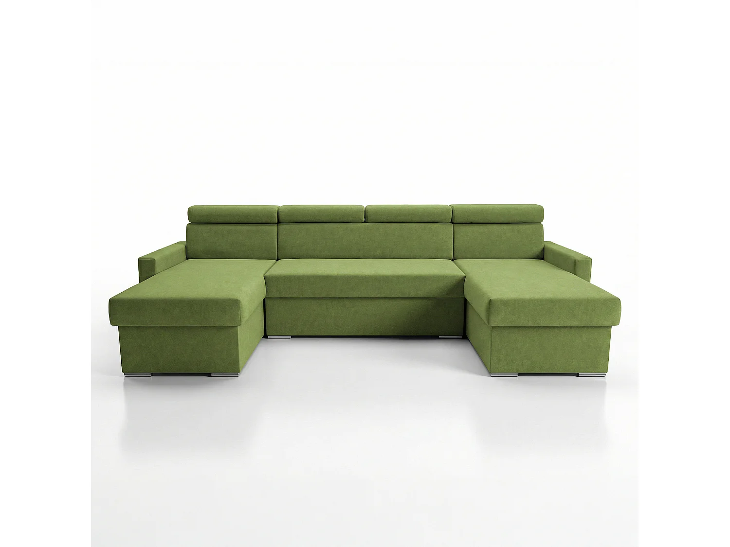 Vega U Ecksofa nach Maß | Breite anpassbar | Schlaffunktion 2 Bettkasten U-Form verstellbare Kopfstützen Samt-Stoff Best 305x151 cm (Hellgrün)