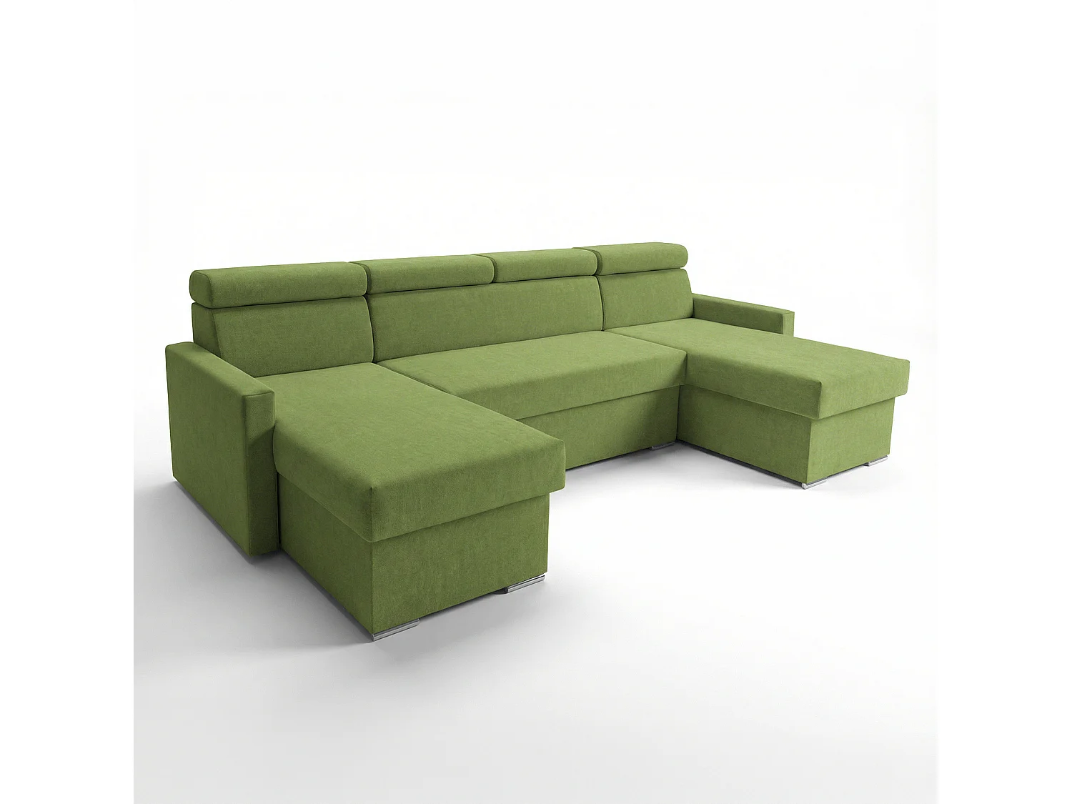 Vega U Ecksofa nach Maß | Breite anpassbar | Schlaffunktion 2 Bettkasten U-Form verstellbare Kopfstützen Samt-Stoff Best 305x151 cm (Hellgrün)