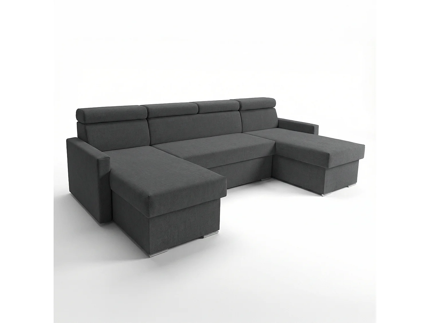 Vega U Wohnlandschaft mit Schlaffunktion und 2 Bettkasten Ecksofa in U-Form Verstellbare Kopfstützen Samt-Stoff Best 305x151 cm (Graphit)