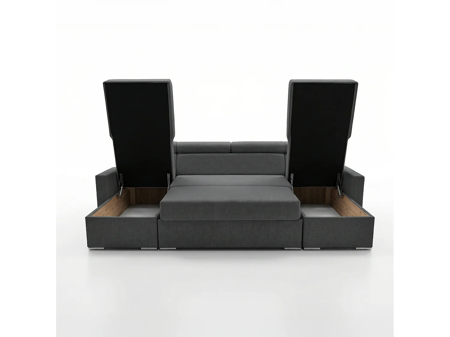 Vega U Wohnlandschaft mit Schlaffunktion und 2 Bettkasten Ecksofa in U-Form Verstellbare Kopfstützen Samt-Stoff Best 305x151 cm (Graphit)