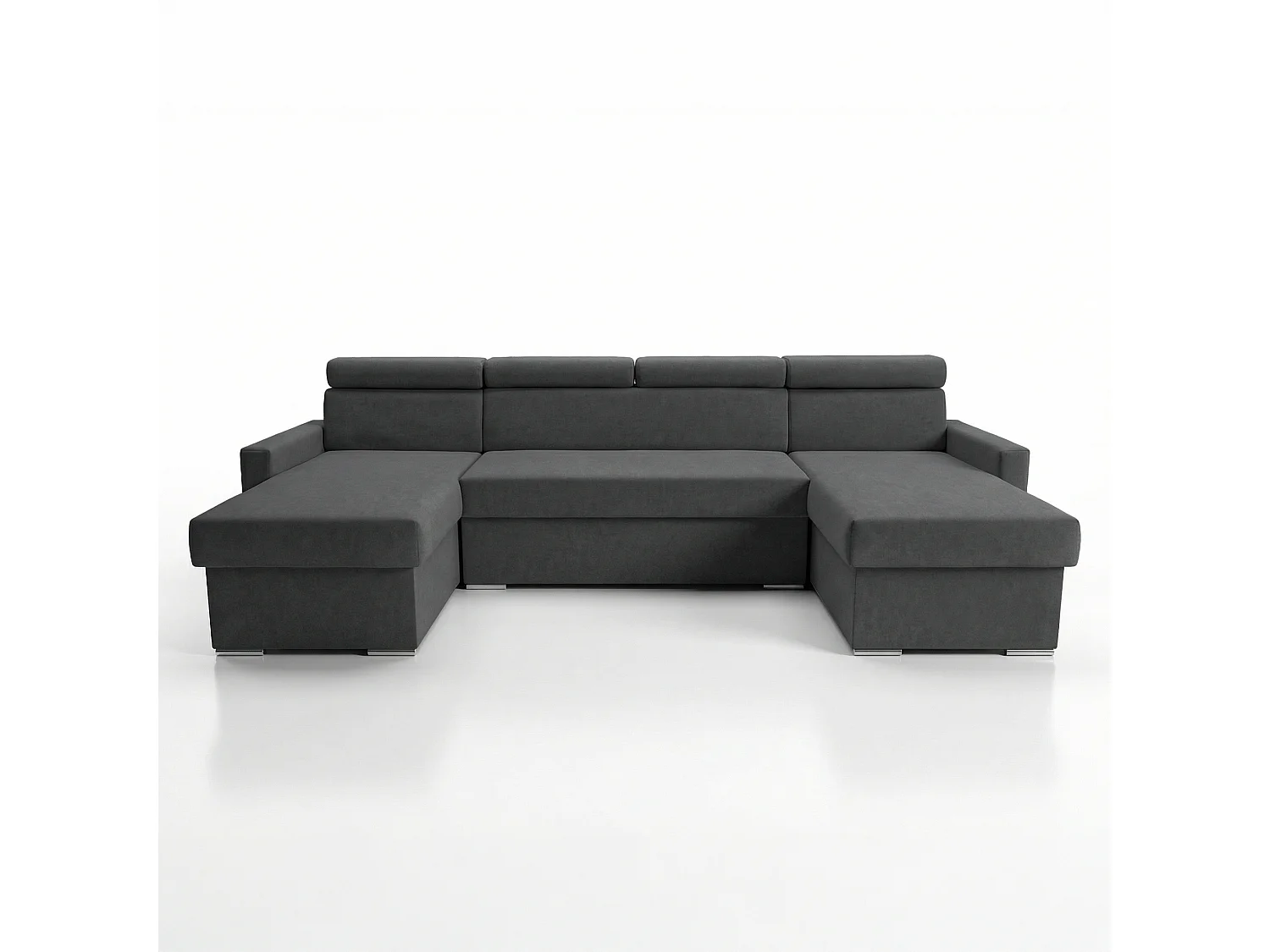 Vega U Wohnlandschaft mit Schlaffunktion und 2 Bettkasten Ecksofa in U-Form Verstellbare Kopfstützen Samt-Stoff Best 305x151 cm (Graphit)
