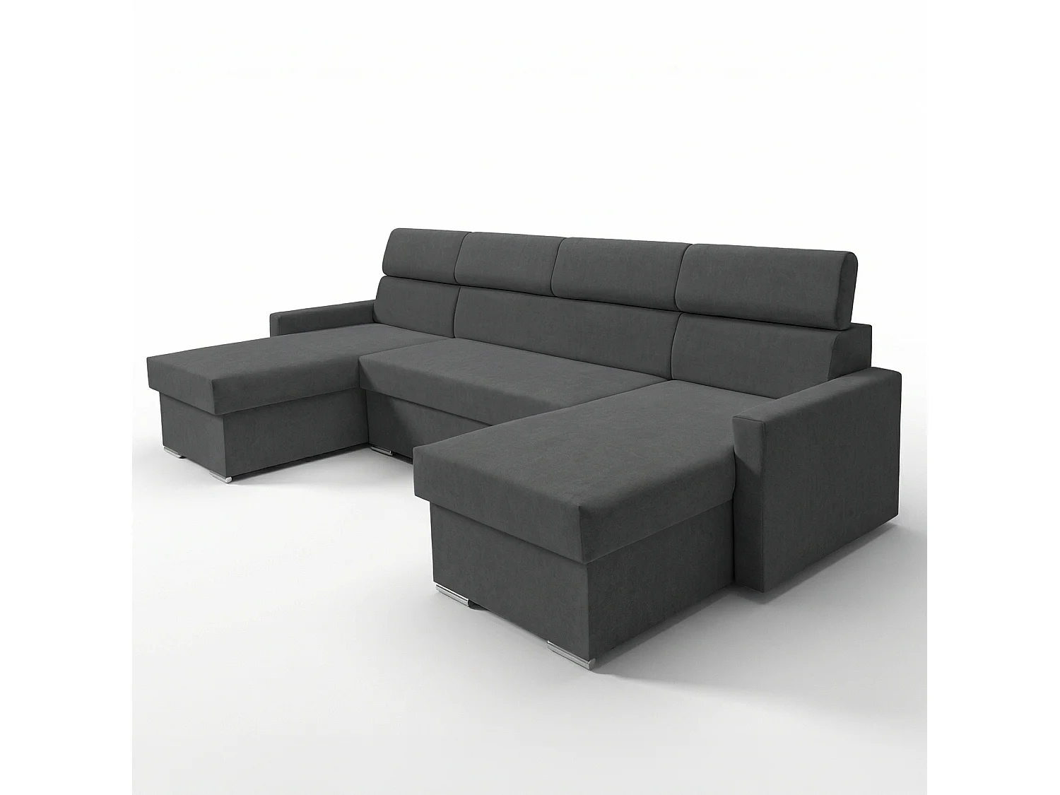 Vega U Wohnlandschaft mit Schlaffunktion und 2 Bettkasten Ecksofa in U-Form Verstellbare Kopfstützen Samt-Stoff Best 305x151 cm (Graphit)