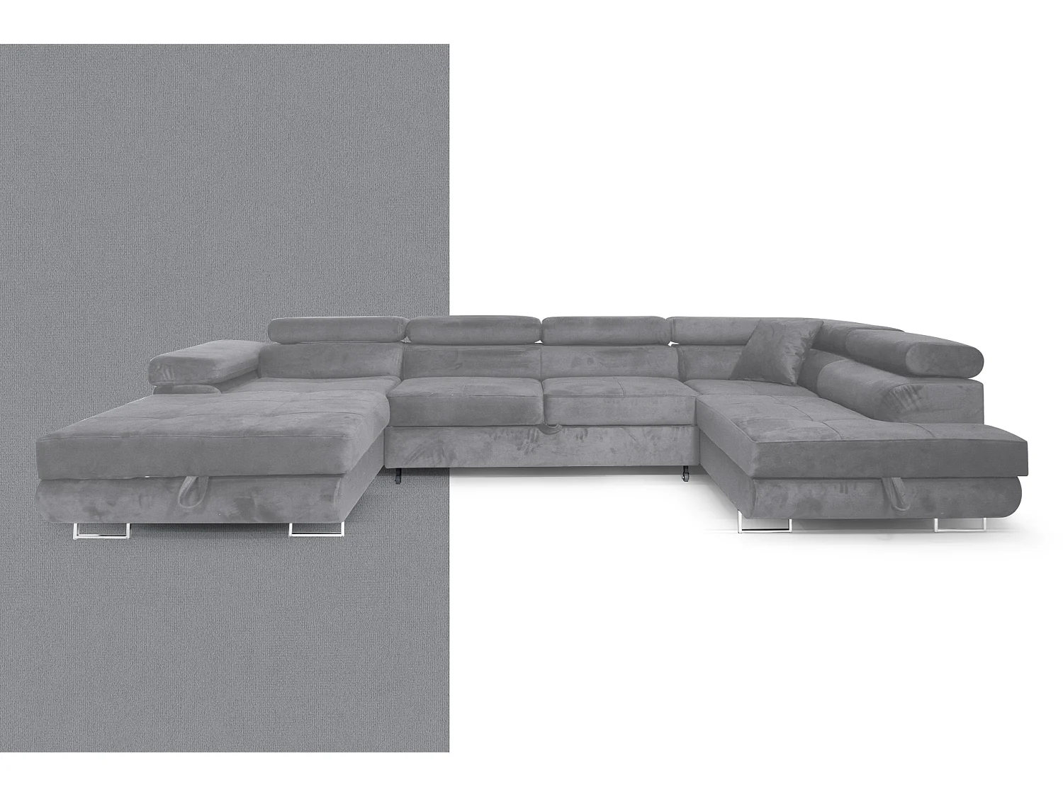 Ecksofa Aller U XXL-Ecksofa mit Schlaffunktion und zwei Bettkästen in Hellgrau, rechte Seite
