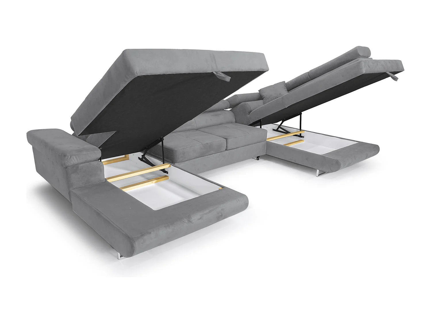 Ecksofa Aller U XXL-Ecksofa mit Schlaffunktion und zwei Bettkästen in Hellgrau, rechte Seite