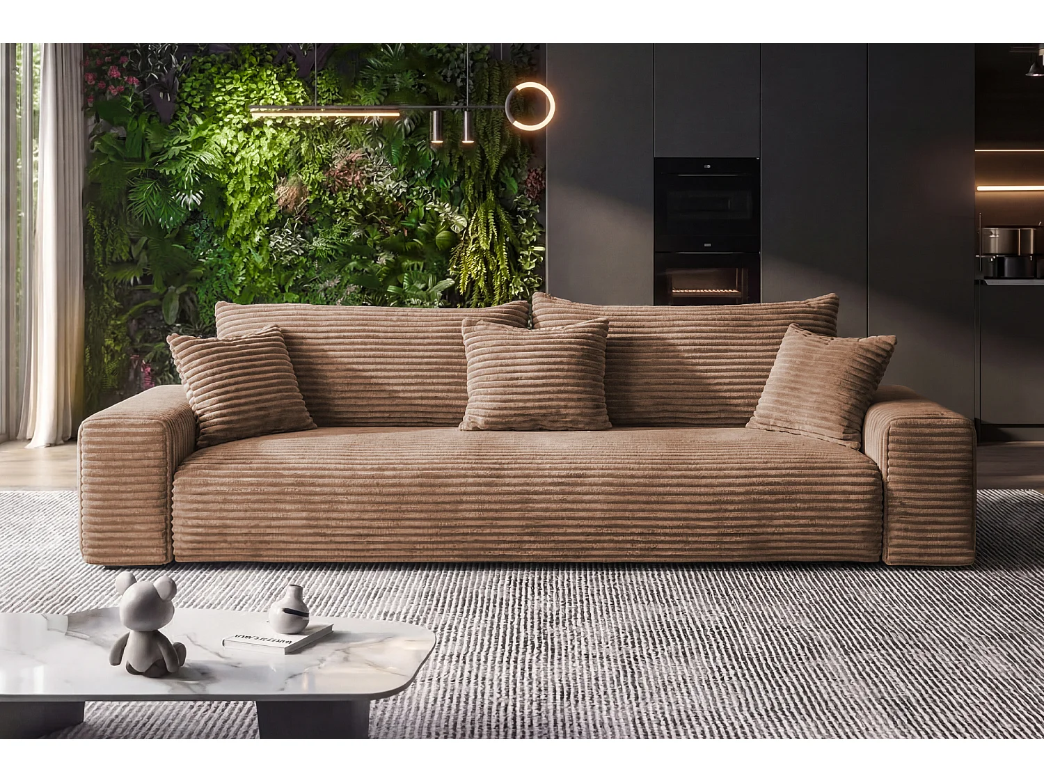 Sofa CORDO by Sofiland - Schlafsofa mit Bettkasten, Cord-Sofa 265x105 cm, Hellbraun 56
