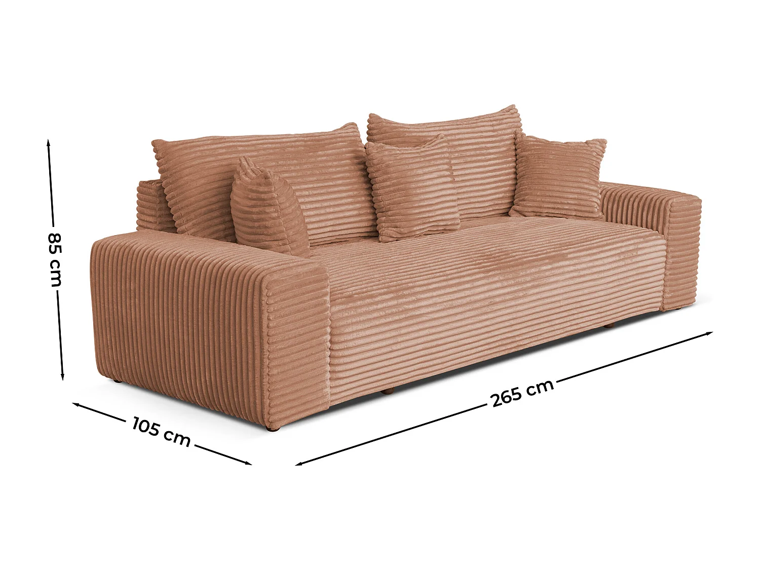 Sofa CORDO by Sofiland - Schlafsofa mit Bettkasten, Cord-Sofa 265x105 cm, Hellbraun 56
