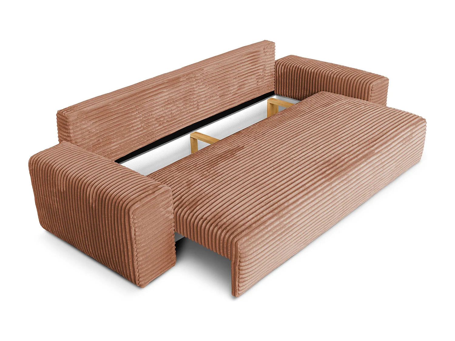 Sofa CORDO by Sofiland - Schlafsofa mit Bettkasten, Cord-Sofa 265x105 cm, Hellbraun 56