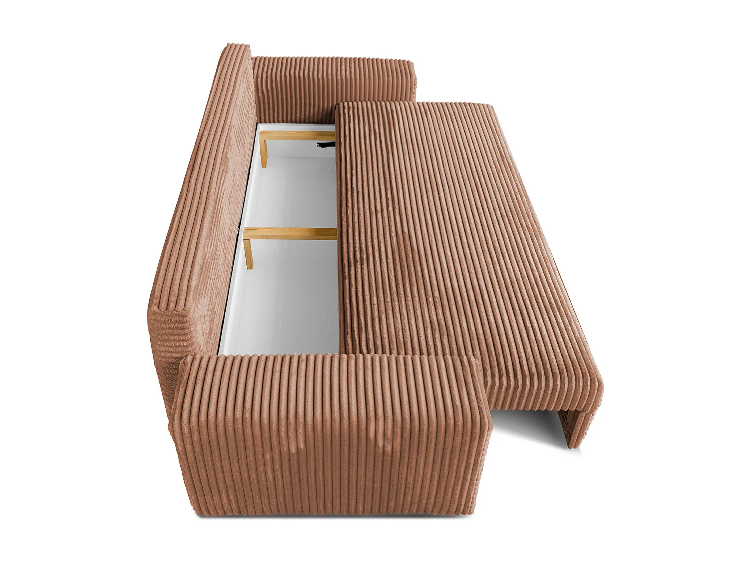 Sofa CORDO by Sofiland - Schlafsofa mit Bettkasten, Cord-Sofa 265x105 cm, Hellbraun 56