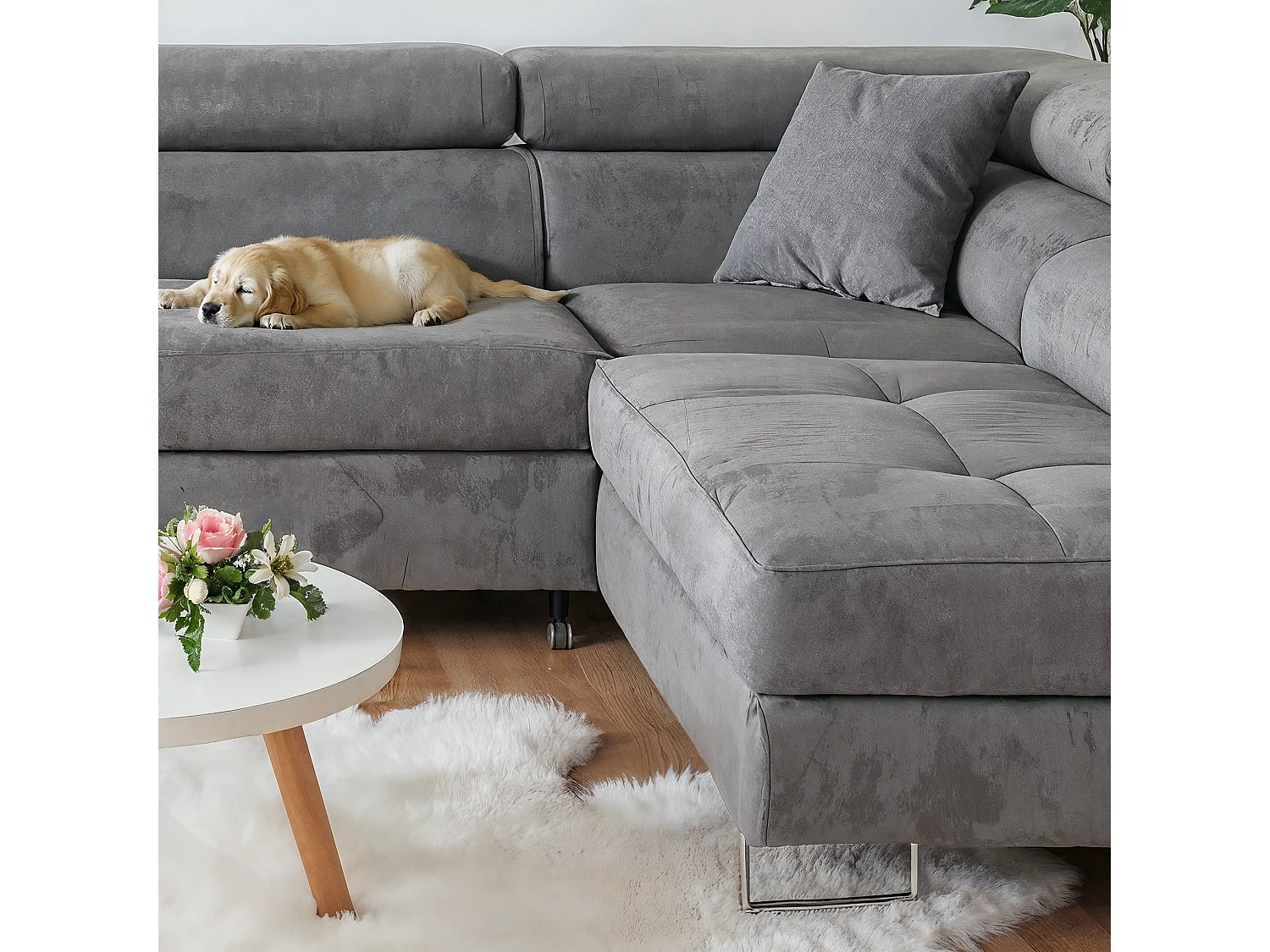 Ecksofa Aller U XXL-Ecksofa mit Schlaffunktion und zwei Bettkästen in Hellgrau, linke Seite