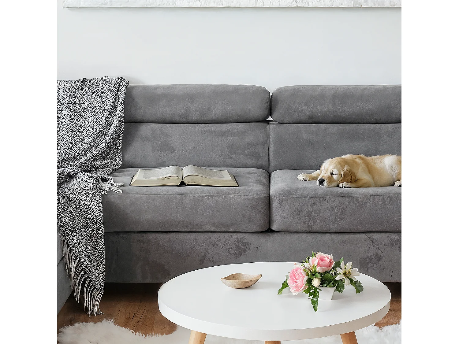 Ecksofa Aller U XXL-Ecksofa mit Schlaffunktion und zwei Bettkästen in Hellgrau, linke Seite