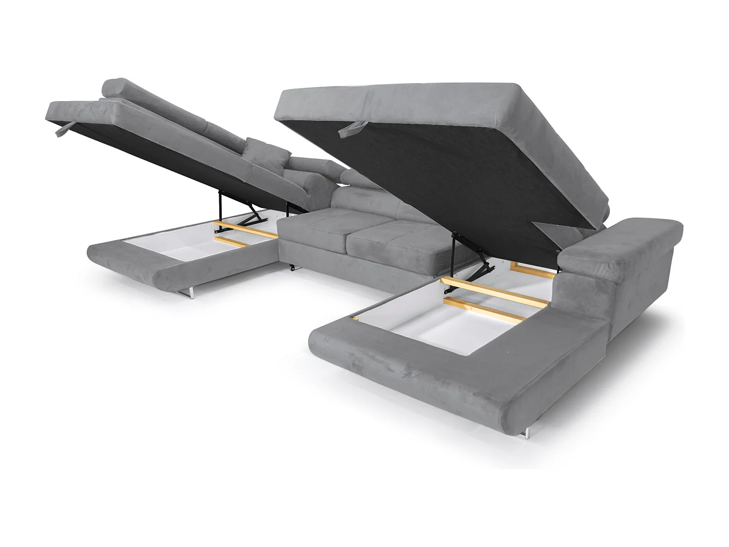 Ecksofa Aller U XXL-Ecksofa mit Schlaffunktion und zwei Bettkästen in Hellgrau, linke Seite