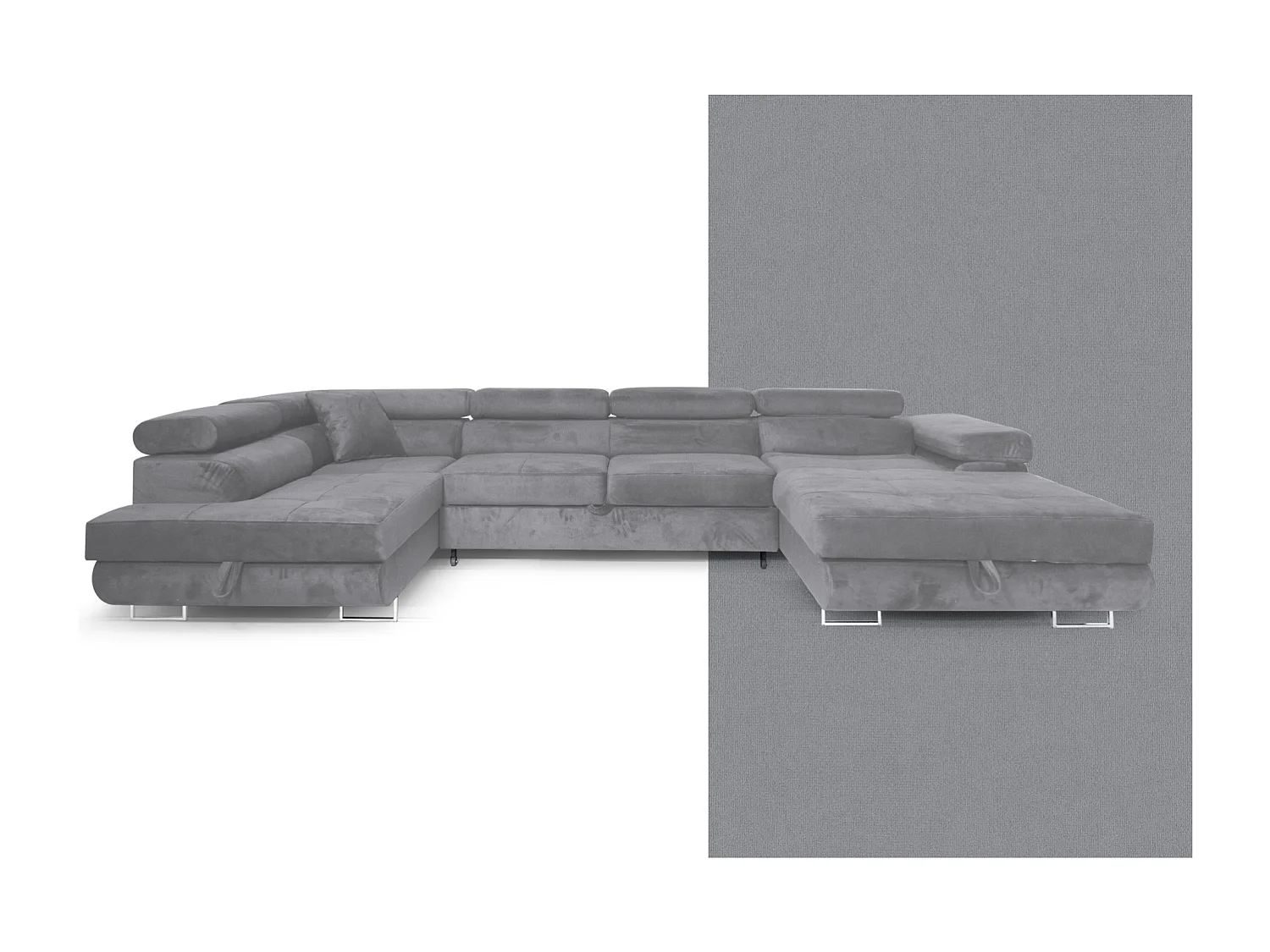 Ecksofa Aller U XXL-Ecksofa mit Schlaffunktion und zwei Bettkästen in Hellgrau, linke Seite