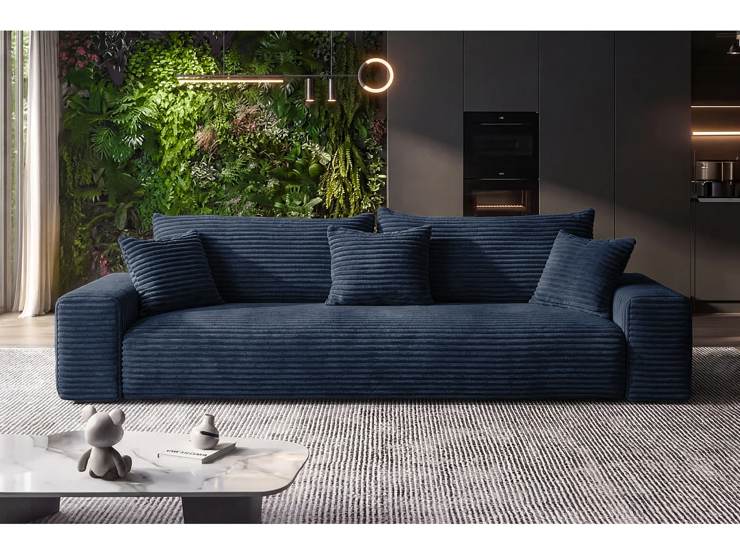 Sofa CORDO by Sofiland - Schlafsofa mit Bettkasten, Cord-Sofa 265x105 cm, Marineblau 77