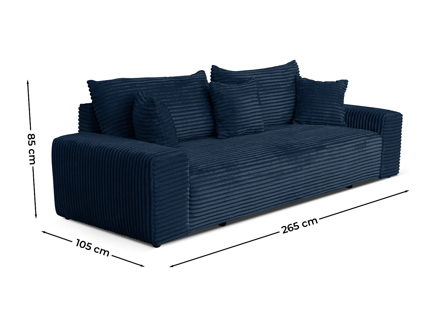 Sofa CORDO by Sofiland - Schlafsofa mit Bettkasten, Cord-Sofa 265x105 cm, Marineblau 77