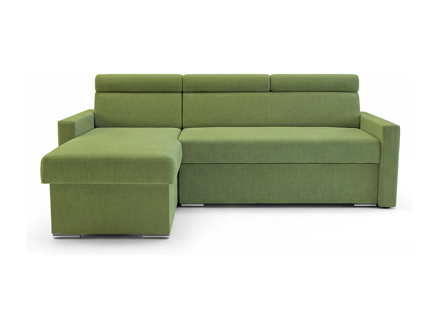 Ecksofa Vega L mit Schlaffunktion & Bettkasten – Samtstoff Best Grün– Zero-Wall Design Wandbündig – L-Form Sofa Freistehend