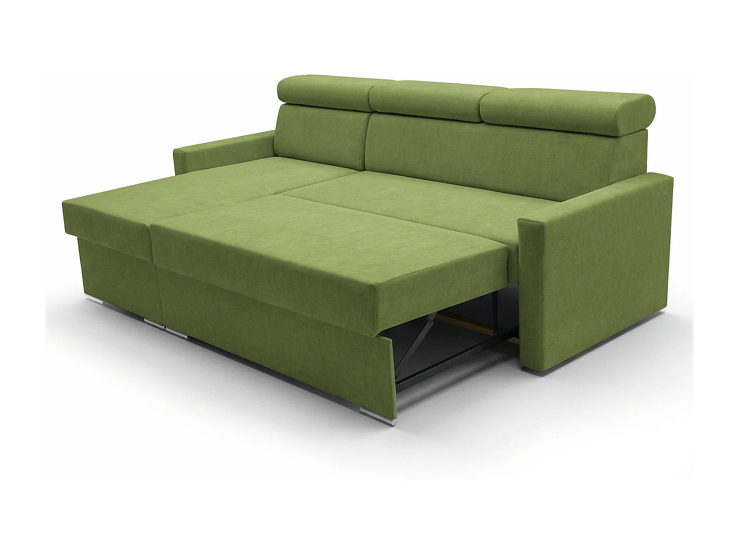 Ecksofa Vega L mit Schlaffunktion & Bettkasten – Samtstoff Best Grün– Zero-Wall Design Wandbündig – L-Form Sofa Freistehend