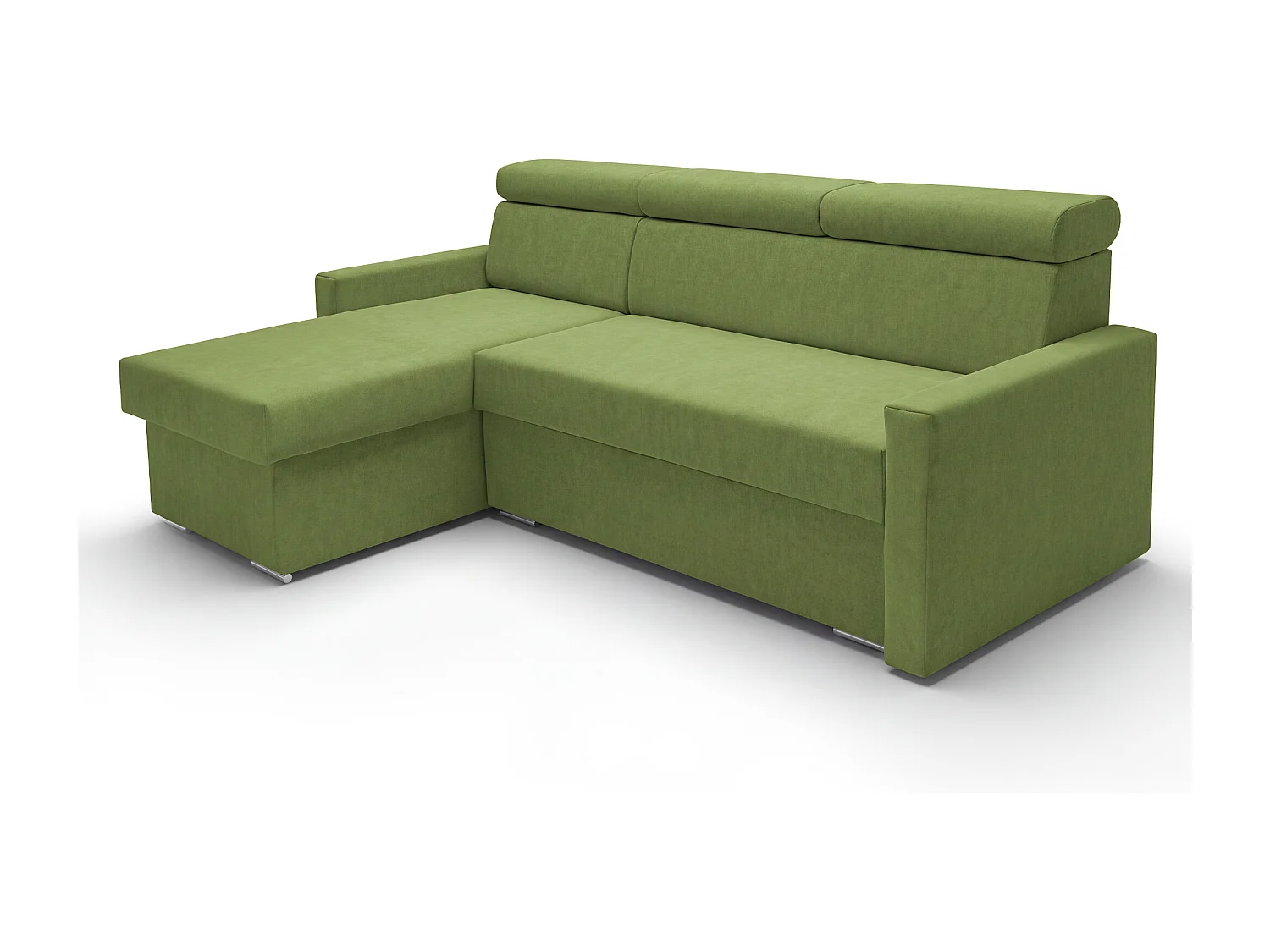 Ecksofa Vega L mit Schlaffunktion & Bettkasten – Samtstoff Best Grün– Zero-Wall Design Wandbündig – L-Form Sofa Freistehend