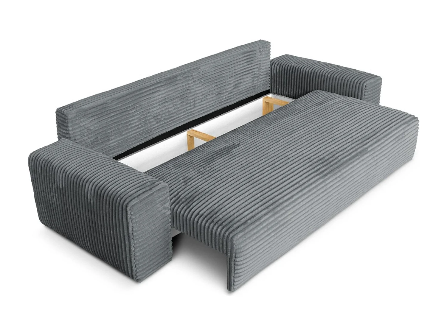 Sofa CORDO by Sofiland - Modernes Schlafsofa mit Bettkasten, Cord-Sofa 265x105 cm, Grau