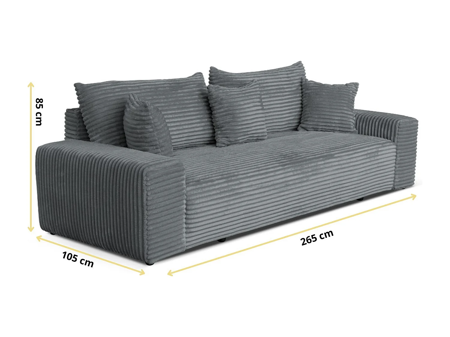 Sofa CORDO by Sofiland - Modernes Schlafsofa mit Bettkasten, Cord-Sofa 265x105 cm, Grau
