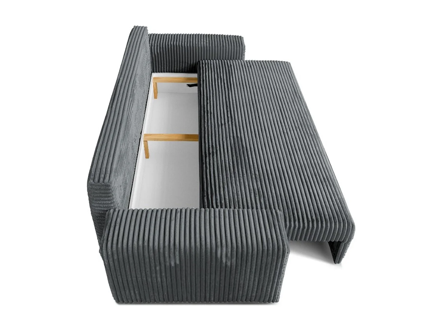 Sofa CORDO by Sofiland - Modernes Schlafsofa mit Bettkasten, Cord-Sofa 265x105 cm, Grau