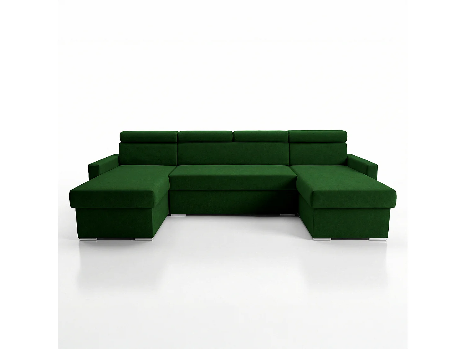 Vega U Ecksofa nach Maß | Breite anpassbar | Schlaffunktion 2 Bettkasten U-Form verstellbare Kopfstützen Samt-Stoff Best 305x151 cm (Flaschengrün)