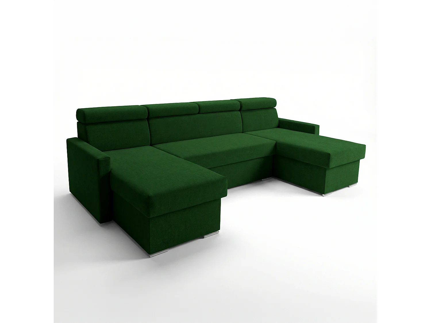 Vega U Ecksofa nach Maß | Breite anpassbar | Schlaffunktion 2 Bettkasten U-Form verstellbare Kopfstützen Samt-Stoff Best 305x151 cm (Flaschengrün)