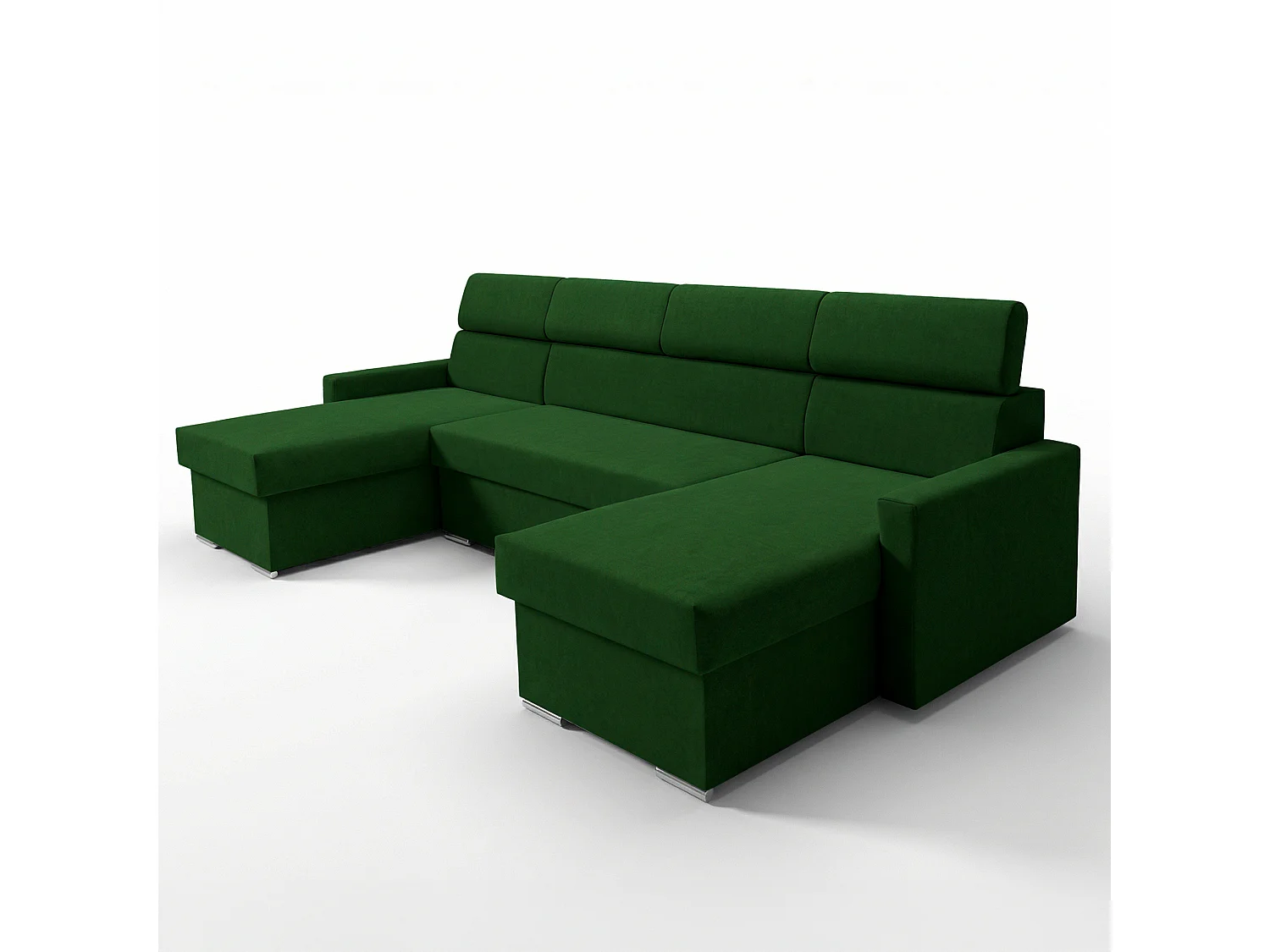 Vega U Ecksofa nach Maß | Breite anpassbar | Schlaffunktion 2 Bettkasten U-Form verstellbare Kopfstützen Samt-Stoff Best 305x151 cm (Flaschengrün)