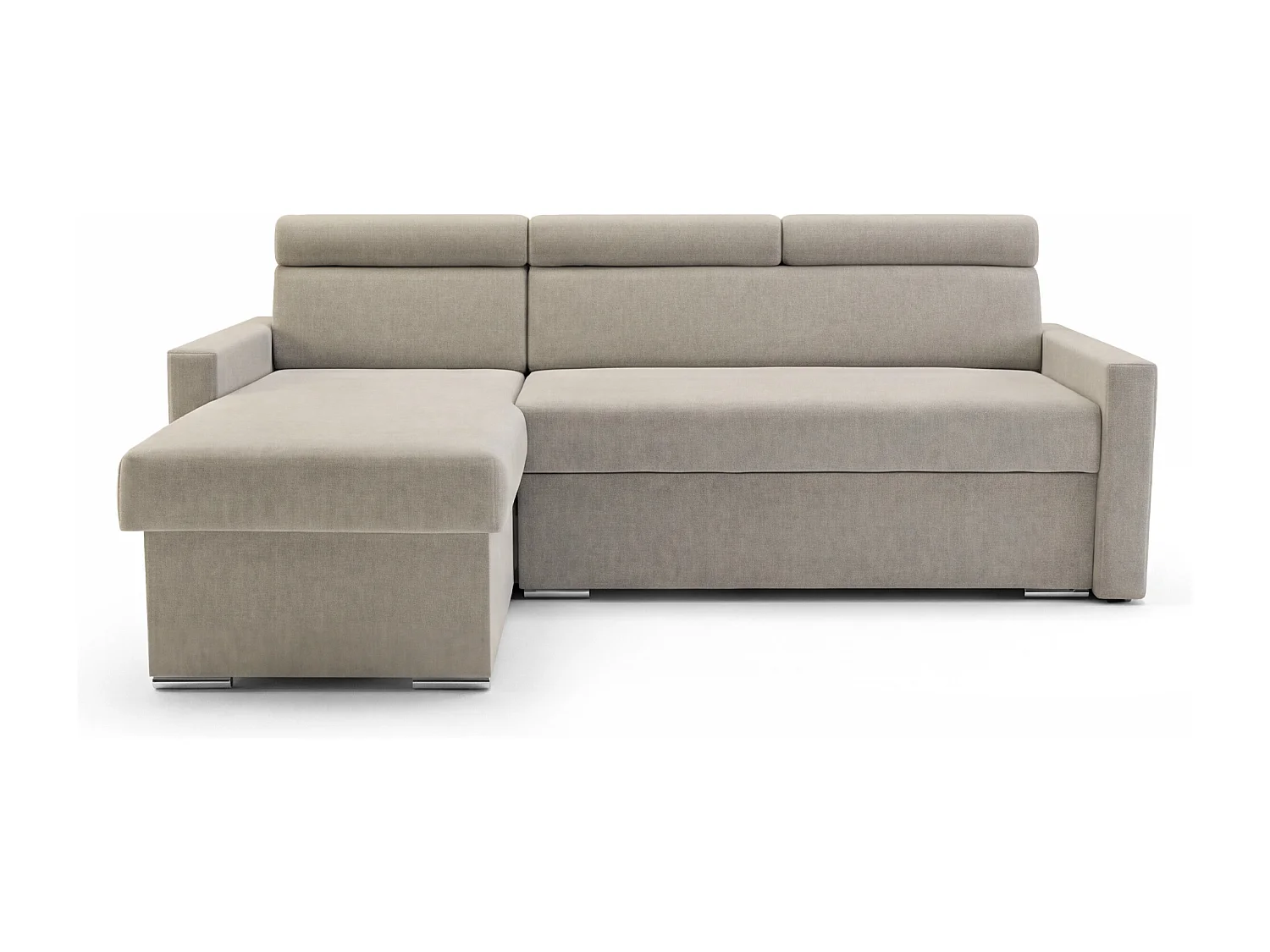 Ecksofa Vega L mit Schlaffunktion & Bettkasten – Samtstoff Best Beige– Zero-Wall Design Wandbündig – L-Form Sofa Freistehend