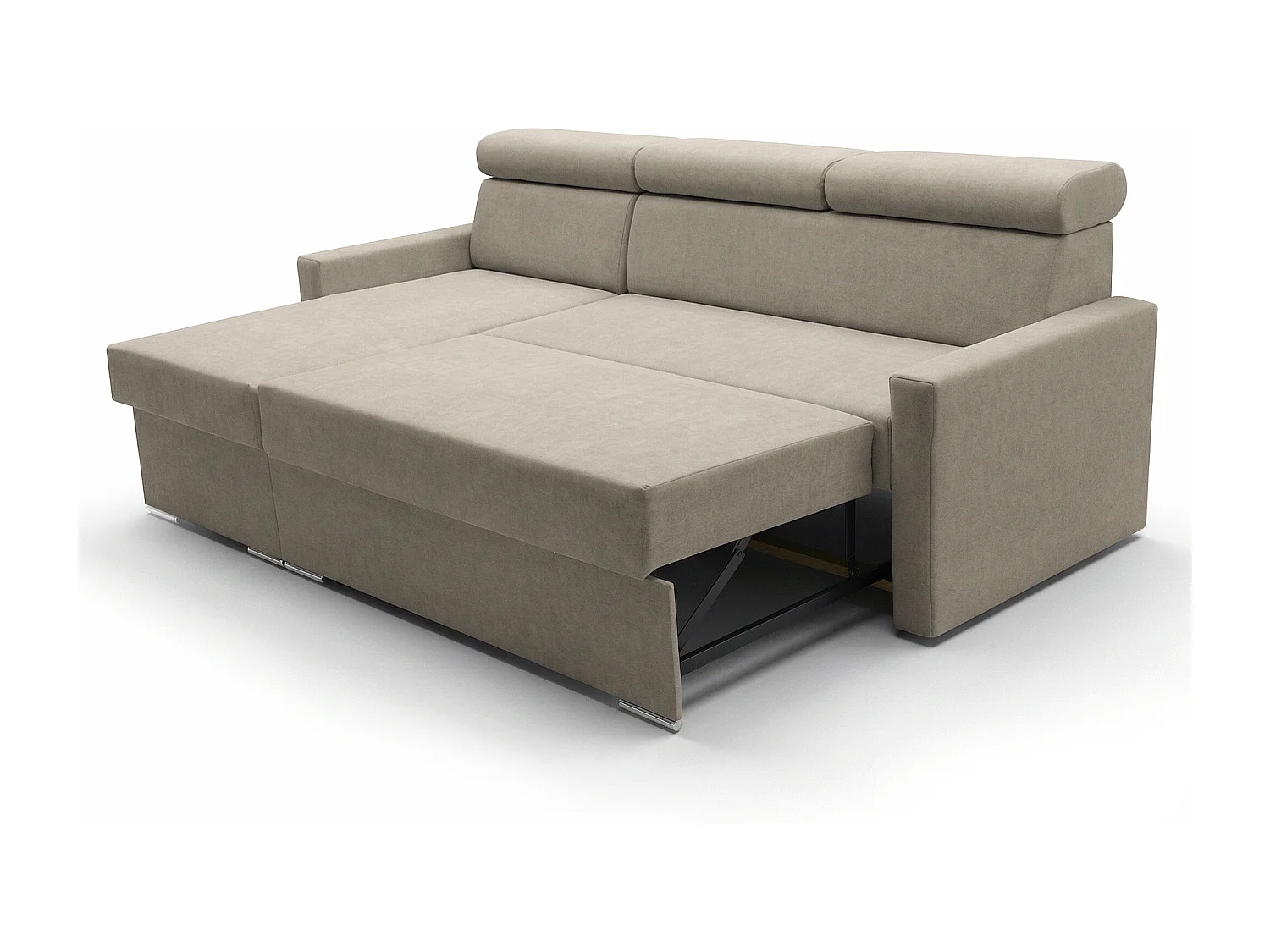 Ecksofa Vega L mit Schlaffunktion & Bettkasten – Samtstoff Best Beige– Zero-Wall Design Wandbündig – L-Form Sofa Freistehend