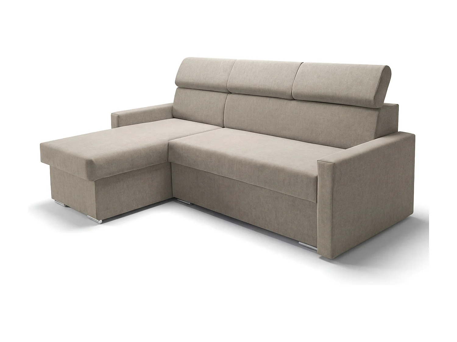 Ecksofa Vega L mit Schlaffunktion & Bettkasten – Samtstoff Best Beige– Zero-Wall Design Wandbündig – L-Form Sofa Freistehend